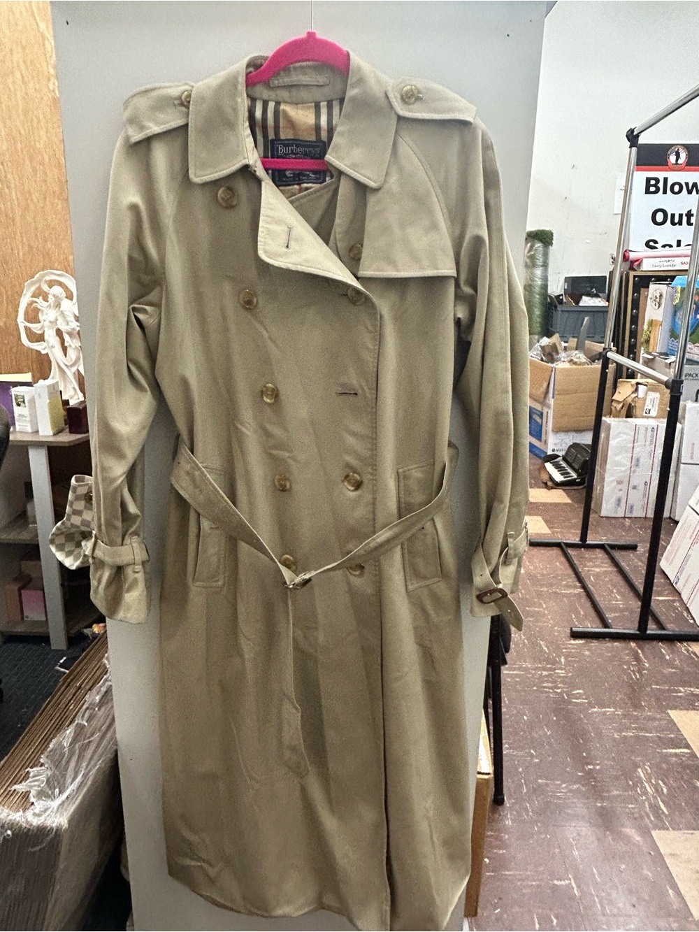Vintage 1980s Burberry Beige Double-Breasted Trench Coat with Belt